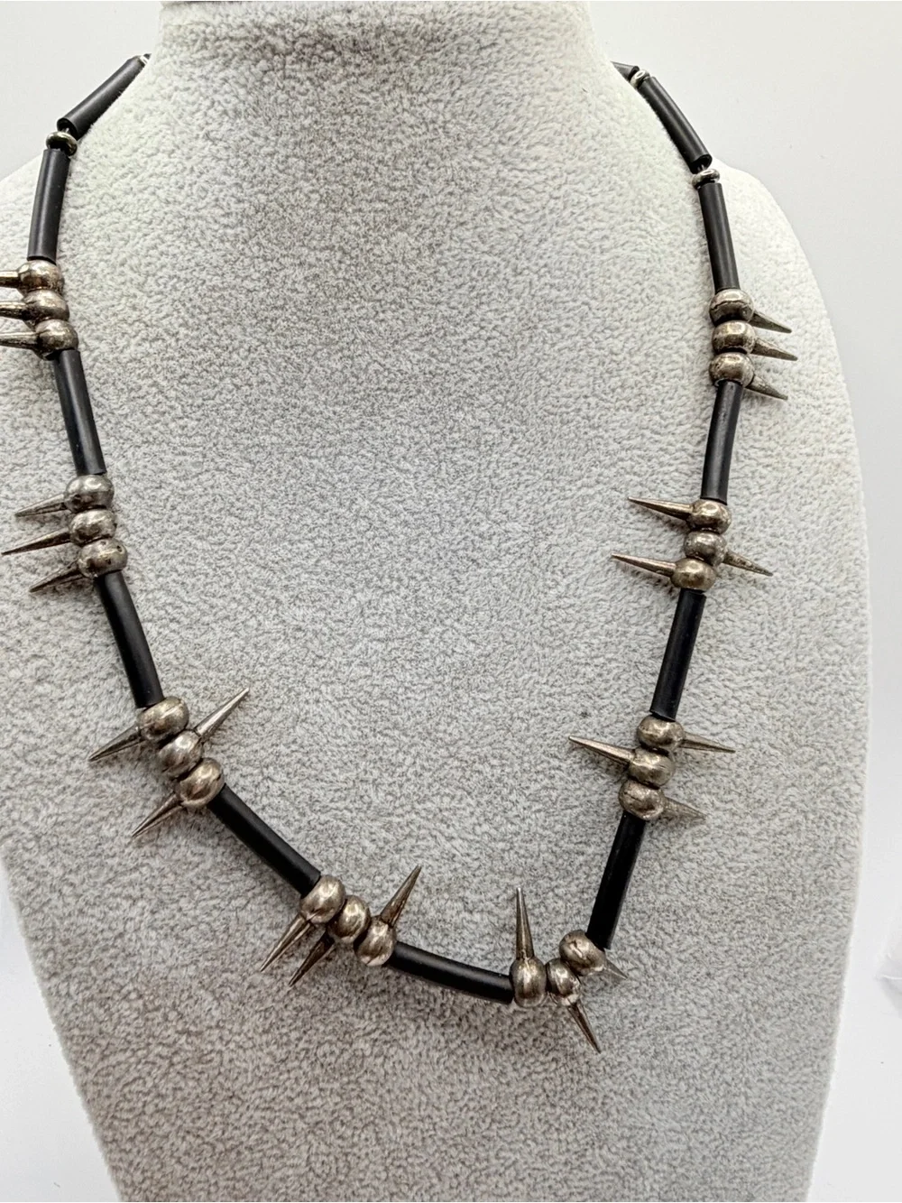 Black and‎ Silver Spike Bead Necklace for Women